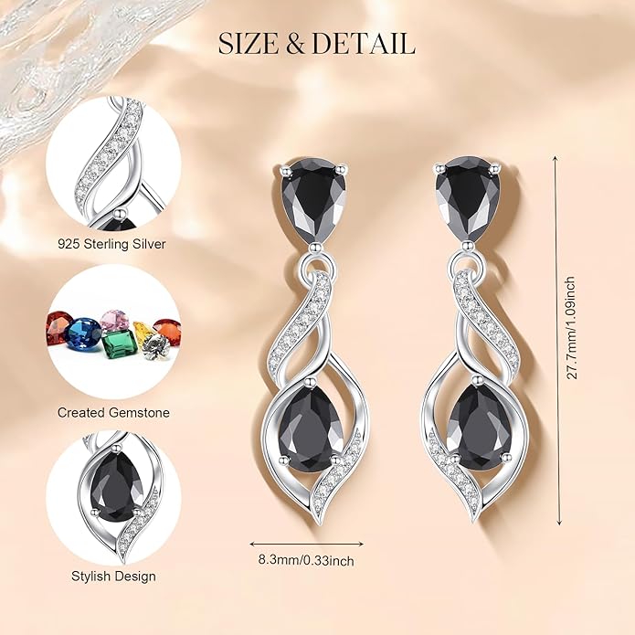 FANCIME Gift for Women Birthstone Earrings for Her Teardrop Birthstone Earrings S925 Sterling Silver infinity Love Birthday Gifts for Mom Women