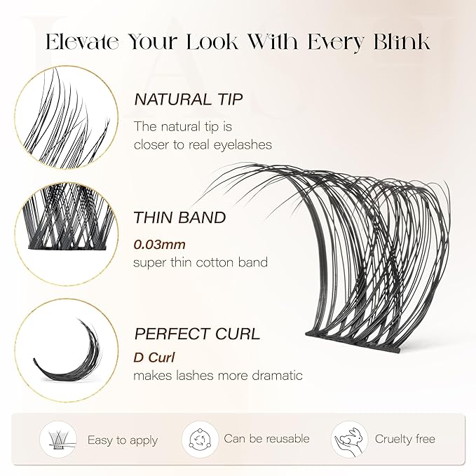 BEFER Lash Clusters Kit, 144 Pcs D Curl Eyelash Clusters Volume Individual Lashes Extensions Bond and Seal Gentle Remover 10-16MM Wispy Eyelash with Tweezers DIY At Home(Radiance, FD03 Kit)