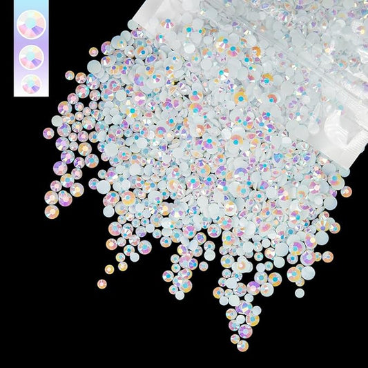 3mm 4mm 5mm Mix White AB Resin Rhinestones for Crafting Flatback Jelly Gems Stones Bulk SS10 SS16 SS20 Diamonds for Nails Face Eyes Makeup Mugs Tumblers Bottles DIY Crafts Clothes Shoes Phones