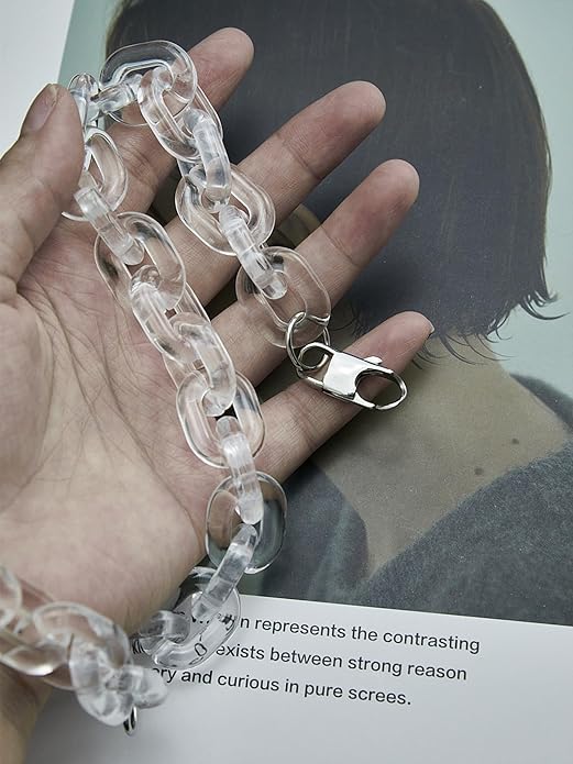 Punk Acrylic Colorful Leopard Print Clear Chain Necklace Rainbow Thick Paper Clip Necklace for Women Men Gift Hip Hop Geometric Bar Jewelry