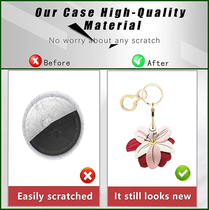 Leather Keychain Holder Case Compatible with AirTag,Cute Protective Cover with Keyring,Anti-Scratch Finder GPS Tracker Case for Wallet Keys,Bag,Pets(Flower C)
