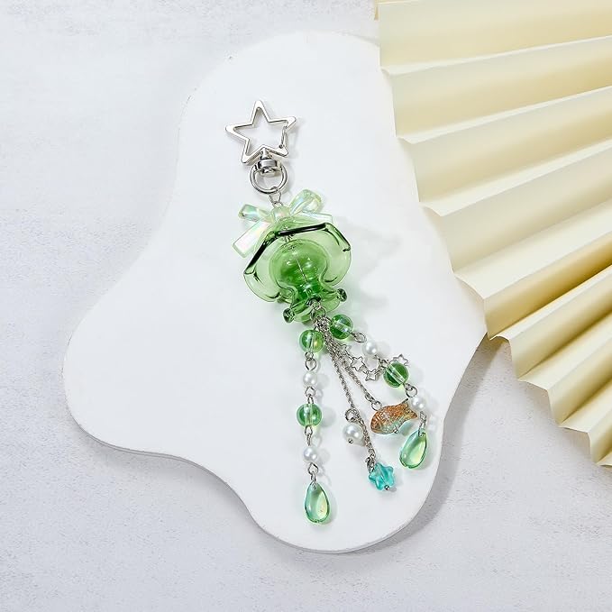 Cute Multicolor Jellyfish Keychains for Women Acrylic with Bow Purse Bag Charms for Backpacks Handbag Decorations