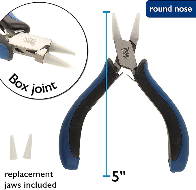 The Beadsmith Round Nose Nylon Jaw Pliers – 5 inches (127mm) – Ergonomic Handle, Double Leaf Springs – Includes Replacement Heads – Jewelry Making Tool for Creating Bracelets, Earrings & Necklaces