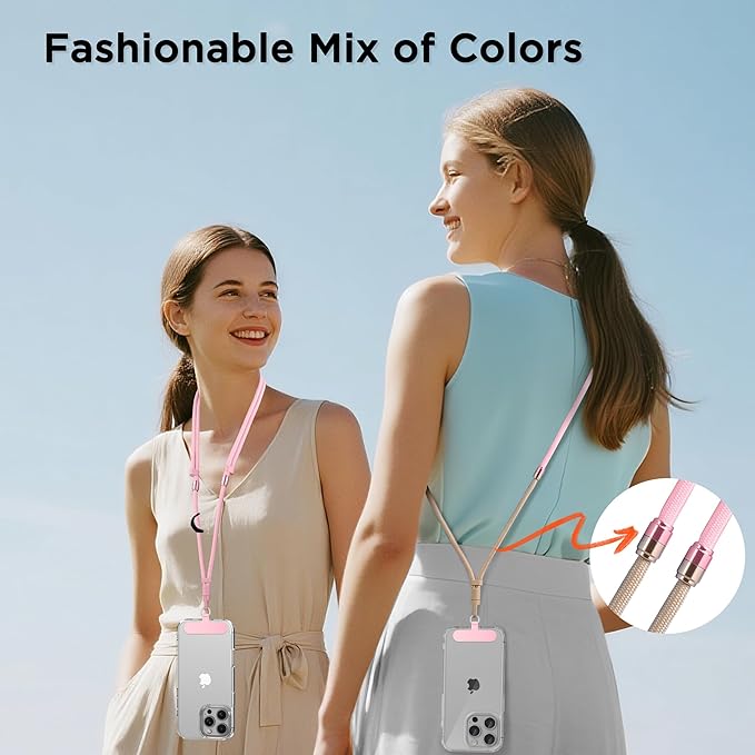 3-in-1 Cell Phone Lanyard 1 Pack + Wrist Strap 1 Pack - Convertible Crossbody Strap with Locking Knob Friendly, Adjustable Neck Lanyard for Gym/Work/Travel Essentials(Pink)