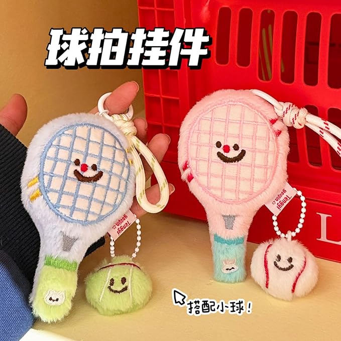 Tennis Keychain For Women, Bunny Plush Ball Nylon Rope Doll Little Awakening Color Blocking Gift Accessories