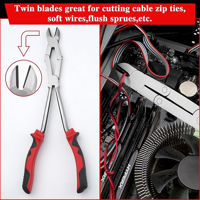 Long Reach XL Dual Pivot Wire Cutting Pliers Double-Joint Side Cutters Extra Long Reach Compound Action Cutting Pliers Diagonal Cutters for Hard to Reach Narrow Spaces