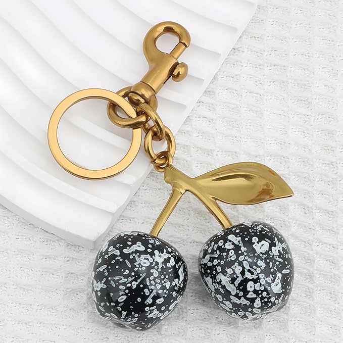 Cherry Keychain for Purse - Resin Alloy Silver Cherry Bag Charm，Cute Fruit Accessory for Women/Gift/Home/Car
