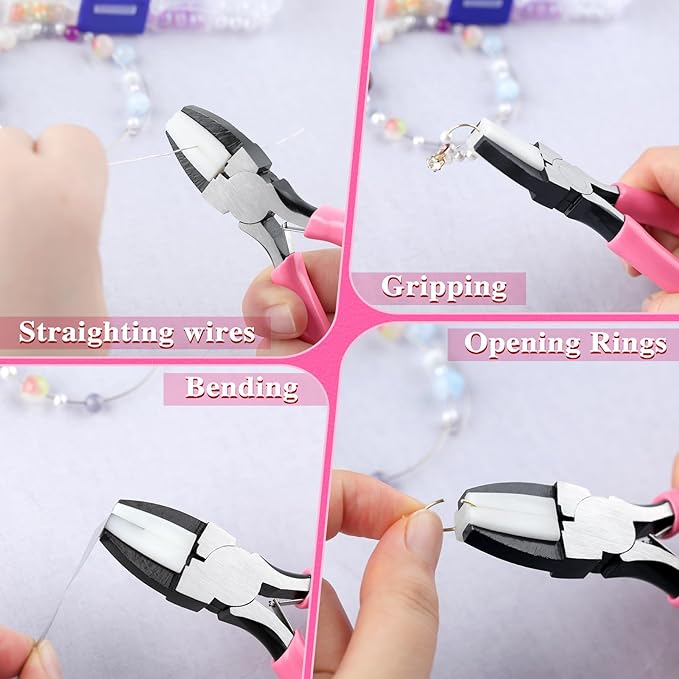 Flat Nose Pliers for Jewelry Making with 2 Replacement Tips, 5 Inch Soft Jaw Pliers with Consistent Grip, Wire Straightener for Beading, Looping, Gripping, Shaping