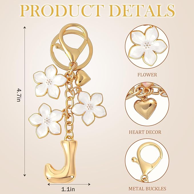 Snycler Bubble Initial Keychain Graceful Flower for bags car remote–A-Z Letter Charms for Women