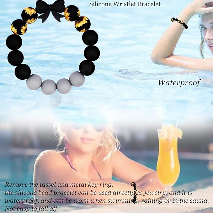 BIHRTC Key Ring Bracelet Car Keychain Holder Wristlet Silicone Women Beaded Bangle Chains
