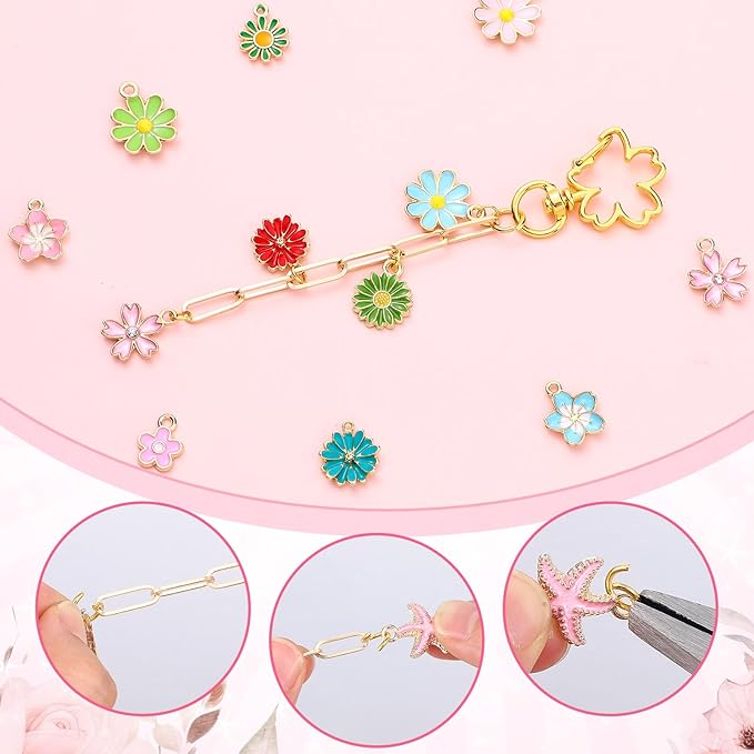 Tondiamo 241 Pcs Gold Keychain Making Kit Bulk Bag Charm Kit 100 Charms 20 Heart Shaped Star Shape Swivel Spring Clasps 100 Jump Ring 20 Extender Chain Jewelry Plier for DIY Craft Supplies Gift
