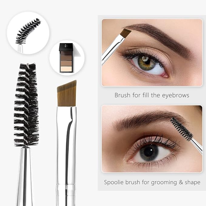 2PCS Professional Double-Ended Eyebrow and Eyelash Brush Set - Angled Eye Brow Brush, Spoolie, and 3 Head Eyelash Comb - Makeup Grooming Tool for Shaping Brows and Lashes