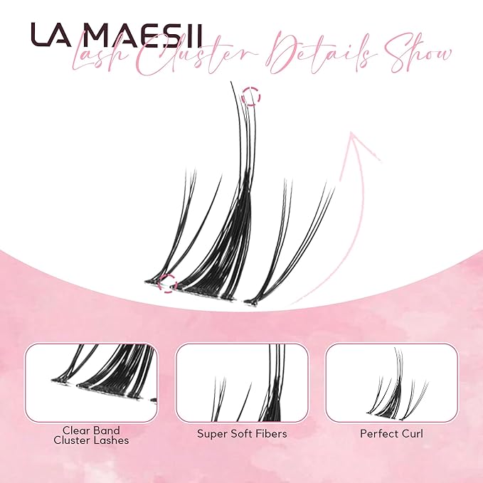 LA MAESII 110Pcs Clear Band Lash Clusters 10-14mm Natural Look Cluster Eyelashes C Curl Resuable Invisible Band Individual Cluster Lashes(122)