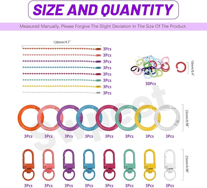 Swpeet 102Pcs 8Colors Swivel Lobster Claw Clasps with O-Shaped Keychain Clips, Open Jump Rings and Ball Chains Assortment Kit, Metal Carabiner Keychain Clip for Connecting and DIY Craft Making