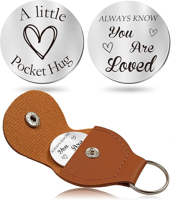 OUMILAN Pocket Hug Token Gifts for Men Boyfriend Girlfriend Inspirational Gift for Son Daughter Brother with Leather Keychain