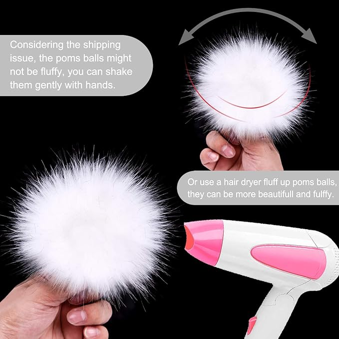 Coopay 16 Pieces Faux Fox Fur Pom Pom Balls DIY Fur Fluffy Ball with Elastic Loop for Hats Keychains Scarves Gloves Bags Charms Knitting Accessories (White)