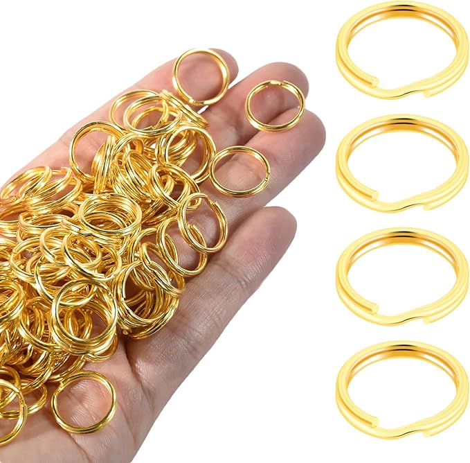 5/8" 300 PCS Gold Small Key Rings, Double Loops Split Rings Jewelry Making Metal Mini Key Ring for Keychian, Pet Collar Tag, Luggage Tag DIY Craft Hardware