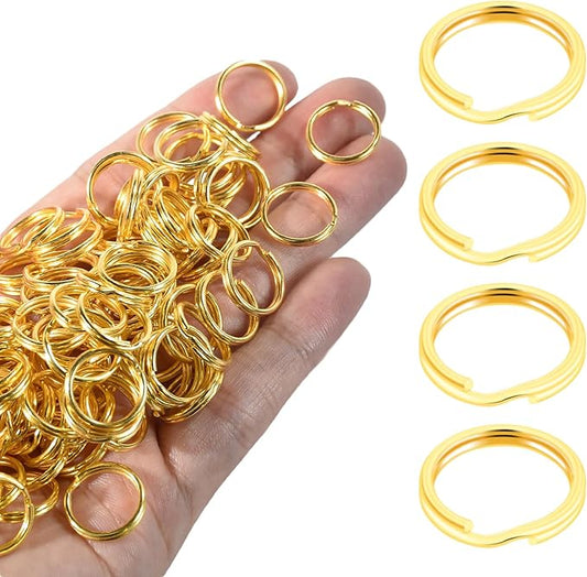 5/8" 300 PCS Gold Small Key Rings, Double Loops Split Rings Jewelry Making Metal Mini Key Ring for Keychian, Pet Collar Tag, Luggage Tag DIY Craft Hardware