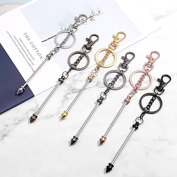 12Pcs Beadable Keychain Bar Bulk, Colorful Plating Alloy Beaded Keychain, Blank Keychain Making Supplies DIY Supplies for Pendant DIY Projects Crafts Jewelry Making