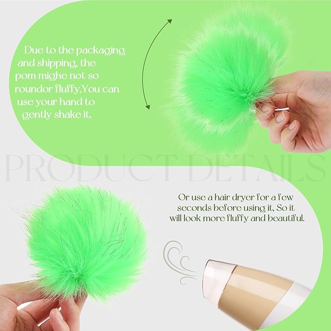 Tatuo 16 Pcs Faux Fur Pom Poms for Hat 4 Inches Large Fluffy Pom Balls for Crafts Knitting Beanies Shoes Scarves Bag Pompoms Keychain Charms Winter DIY Accessories (Green)