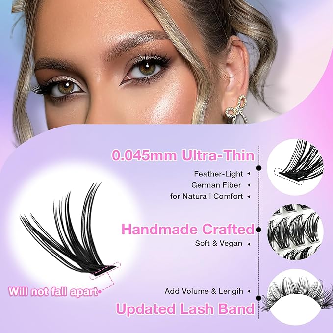 Lash Clusters DIY Cluster Eyelash Extensions 280pcs 9‑16mm 30D Wispy D Curl Natural Volume Lashes–Waterproof Fake Cat Eye Fluffy Individual Soft Clusters(16MIX2-1-X)