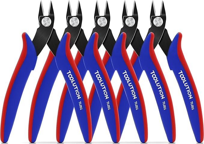 5 Pack Flush Wire Cutters - Small Diagonal Cut Pliers Side Cutter Snips Bulk - Micro Clippers for Zip Tie Plastic Model 3D Printer - Mini Nippers for Crafting Electrical Jewelry Making