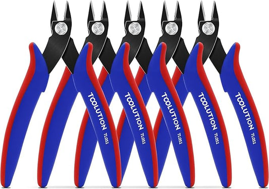 5 Pack Flush Wire Cutters - Small Diagonal Cut Pliers Side Cutter Snips Bulk - Micro Clippers for Zip Tie Plastic Model 3D Printer - Mini Nippers for Crafting Electrical Jewelry Making
