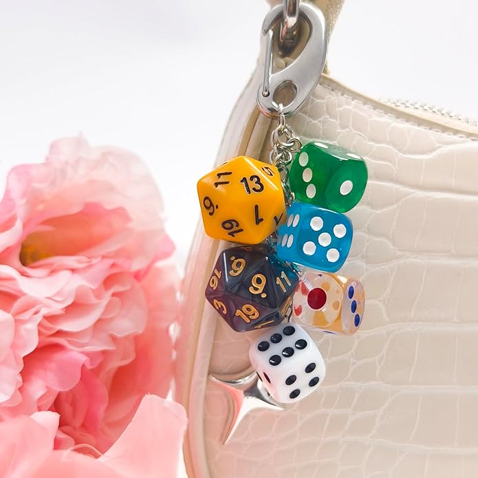 Y2K Keychain for Women, 8 Ball Dice Charm with Carabiner Clip - Cute Goth Core Keychain Bag Charm for Keys Bags Jeans
