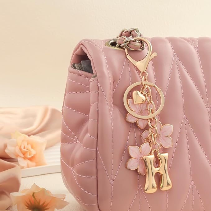 Snycler Bubble Initial Keychain Graceful Flower for bags car remote–A-Z Letter Charms for Women