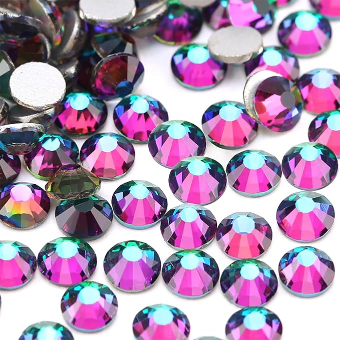 Glue Fix Crystal Flatback Rhinestones Glass Diamantes Gems for Crafting Nail Art Crafts Decorations Clothes Shoes 1.6mm (ss4 2880pcs, Green Volcano)
