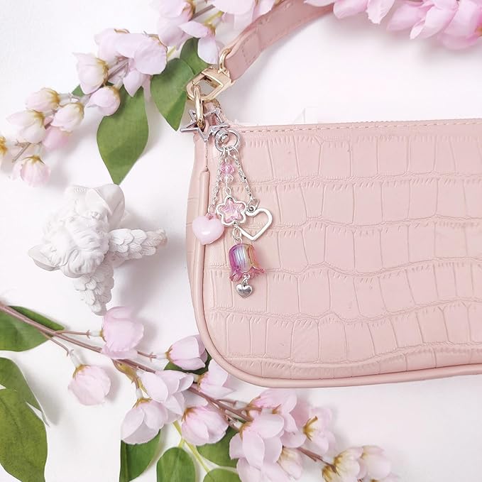 Y2K Aesthetic Keychains for Women Cute Flowers Star Cake Jellyfish Keychins Charms Kawaii Bag Purse Decor