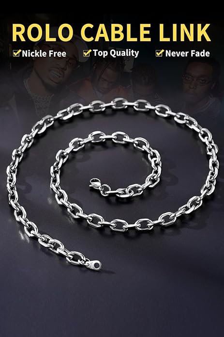 ChainsHouse Stainless Steel Cable Chain Necklaces for Men Women, 3mm/5mm/7mm/9mm/12mm 18K Gold/Black Plated Mens Cable Link Chains, 18"-30" Length - Send Gift Box