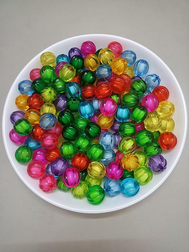 Color Transparent Pumpkin Beads, Acrylic Beads, Used for Making Necklaces, Bracelets, Key Chains and Mobile Phone Pendants for Pen Bags and Jewelry.skrnrhrery (16mm0.63 in120 PCS)