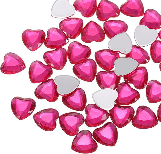 MECCANIXITY 40 Pcs Acrylic Heart Rhinestone 12mm Flat Back Plastic Gems Jewelry Stickers for Craft Bead Face Painting Costume Jewelry Making, Pink