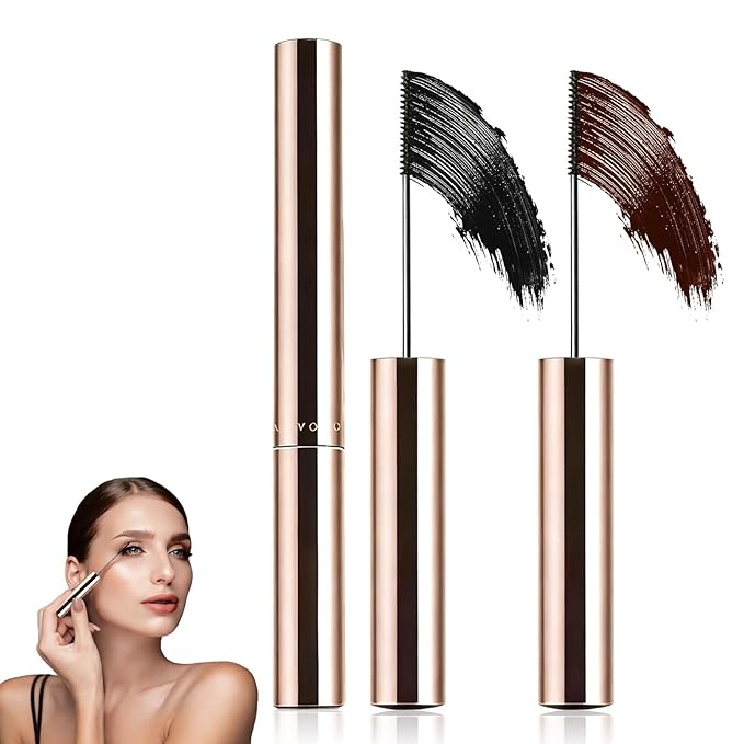 Ultra-Fine Lengthening Waterproof Quick-Dry Mascara,2026 New Iron Wand Mascara,Long-lasting 3D Curling Eyelash,Waterproof Metal Wand Mascaras,Smudge Proof and No Flakingfor Fine Short Lash(Brown+Back)