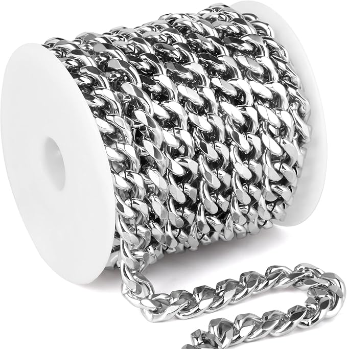 2Yards Stainless Steel Cuban Chain Roll 12.7MM Stainless Steel Curb Link Chain Spool Bulk for Jewelry Making