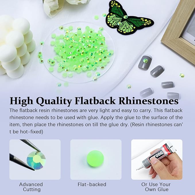 3000PCS Resin Flatback Rhinestone, 2mm 3mm 4mm 5mm 6mm Peridot AB Flatback Jelly Resin Rhinestones for Tumblers, Mugs, Bottles, Craft Decoration, Bling Glitter Gem Stone, Light Green AB