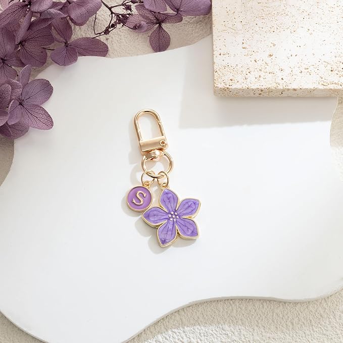 XGALBLA Cute Flower Initial Letter Keychain for Women, Flower Charms, Bag & Purse Charms for Handbags & Backpacks Accessories