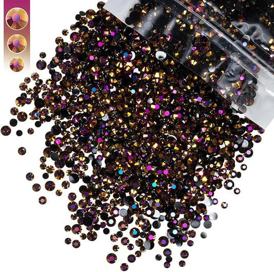 Golden Rose AB Resin Rhinestones for Crafting 3mm 4mm 5mm Mix Golden AB Flatback Jelly Stones Bulk SS10 SS16 SS20 Diamonds Crystals Gems for Nails Face Eyes Makeup Tumblers Bottles DIY Crafts