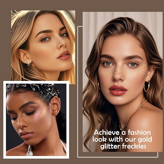 15 Pcs Gold Glitter Freckles Face Tattoo, Gold glitter Freckles Makeup Patches, Waterproof Sparkle Freckles, Glitter Freckles Face Temporary Tattoos for Women