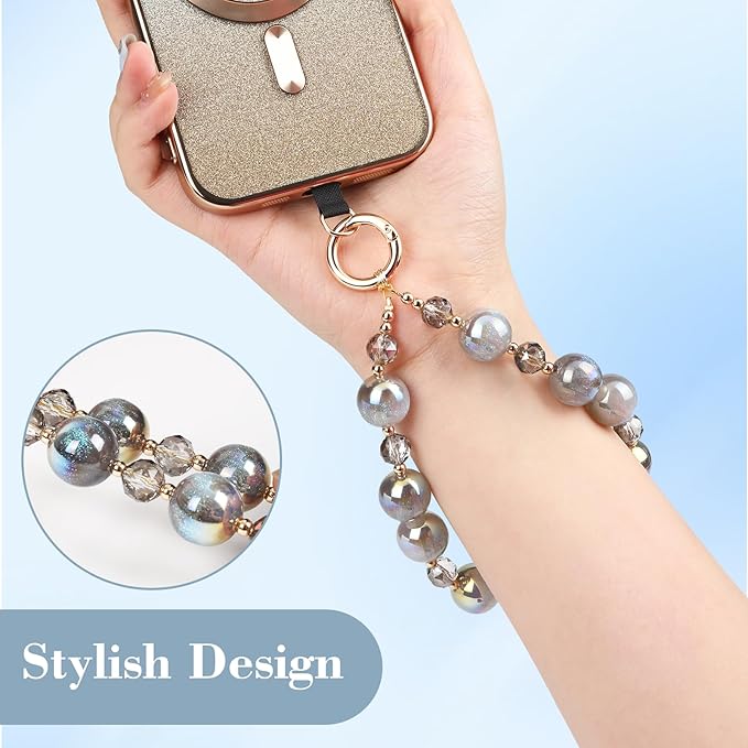 Phone Lanyard Wrist Chain for Cellphone Wrist Strap Phone Bracelet Strap Pearl Beaded Smartphone Wristlet (Taupe)