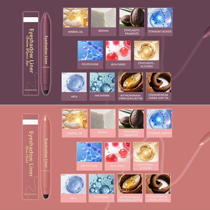 Eyeshadow Stick, Perfect Color Duo-Shadow Liner 2-in-1 Eyeliner & Eye Shadow Stick, Easily Blendable & Buildable, Waterproof, Creamy Easy-Glide, For Effortless Smoky Or Natural Eye Makeup(01+06)