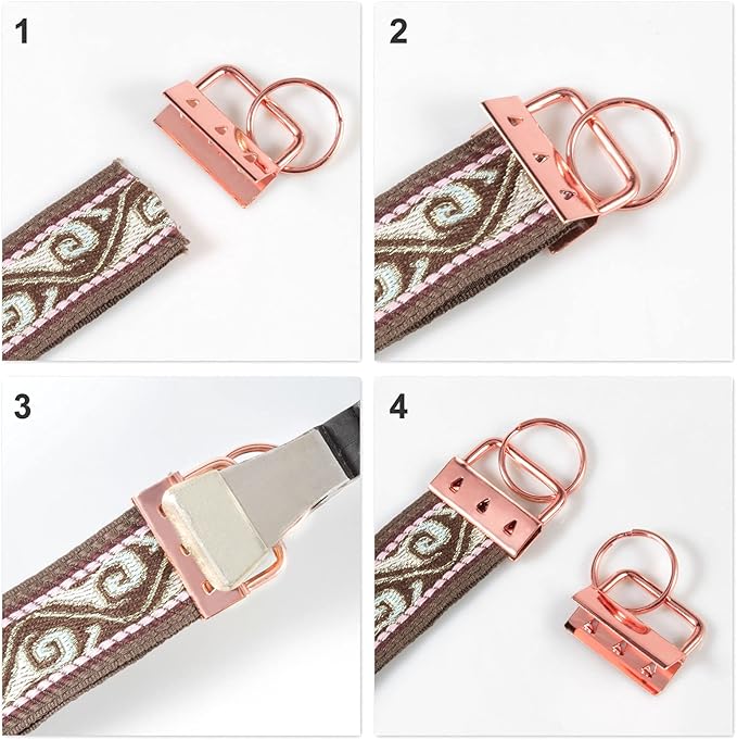 SPEEDWOX 20 Pcs 1.25" Rose Gold Key Fob Hardware Set, 8 Inches Glass Breaking Pliers with Rubber Tips, for Wristlet Keychain Key Lanyard Making