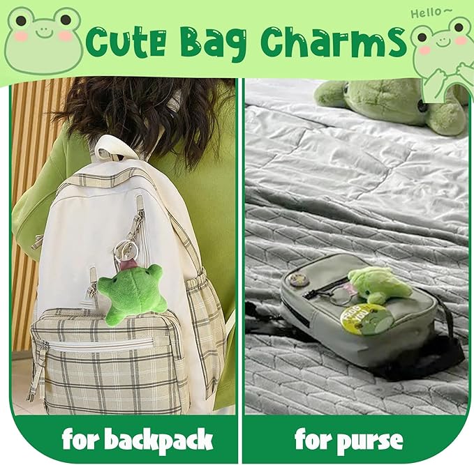 Agromusk Cute Frog Keychain,Kawaii Frog Plush Keychain,Green Frog Purse Bag Charms Funny Frog Decor Car Keys Gifts