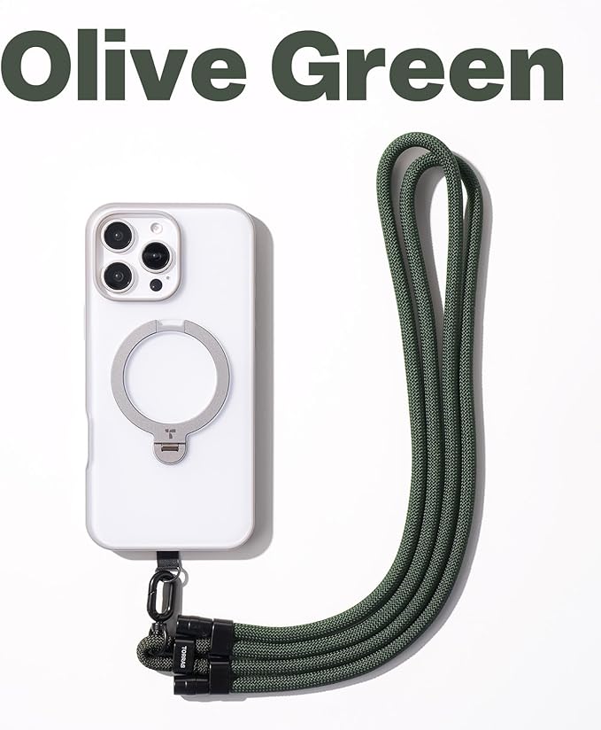 TORRAS Phone Lanyard Crossbody with 2 Phone Tabs, Adjustable Anti Theft Phone Strap for All Phones, Premium Metal Buckles, Skin-Friendly, Universal Phone Neck lanyard for Women and Men, Olive Green