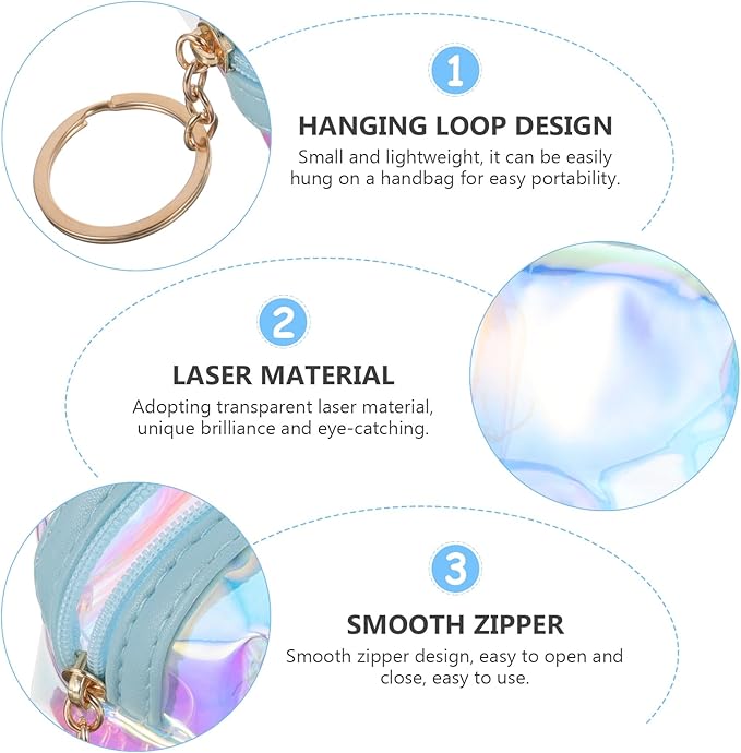 Transparent Holographic Mini Coin Purse with Keychain Small Compact Wallet for Women and Teens Convenient Coin Pouch for Everyday Carry
