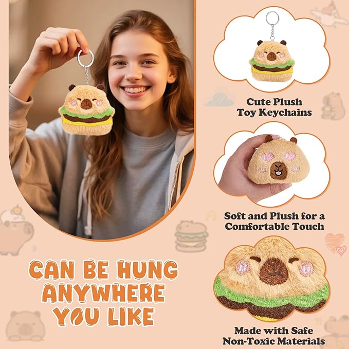 24 PCs Kids Keychains, Cute Plush Keychains, Funny Plush Backpack Charms, Perfect for Birthday Gifts, Back-to-School Goodie Bags, Classroom Prizes, Party Favors