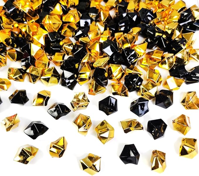 HappyFiller Fall Christmas Decoration Fake Ice Rocks Acrylic Nuggets Gems Stones for Wedding Centerpieces Vase Fillers,Graduation Table Scatters Party Decor,Home Accents,Gold Black,14 OZ