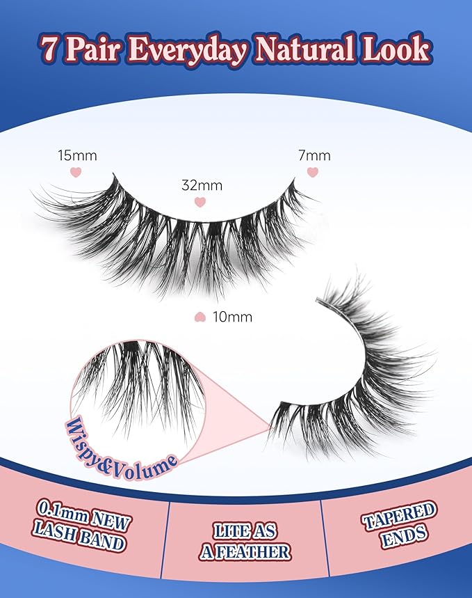 ENFOO Lashes Natural Wispy Strip Eyelashes Natural Look Flared False Eye Lashes Soft Lash Fluffy Cat Eyelash 7 Pairs Everyday D05