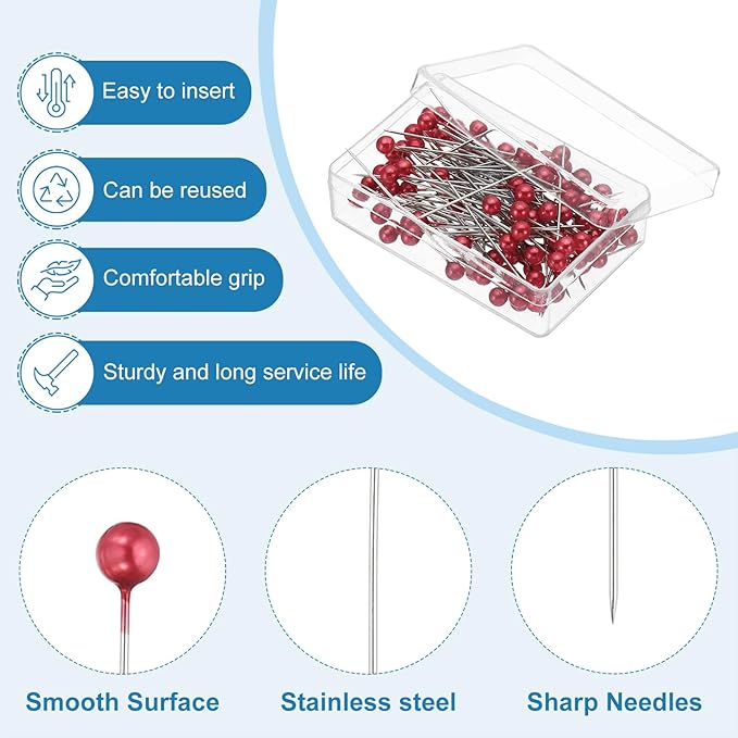 PATIKIL Sewing Pins, 600 Pcs 1.5 Inch Straight Pin with Plastic Pearlized Ball Head for Fabric, Decorative, Jewelry DIY, Craft and Sewing Project, Red